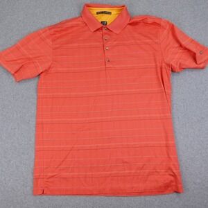 Tiger Woods Collection Men's XL‎ Polo Shirt Striped Orange Golf Performance